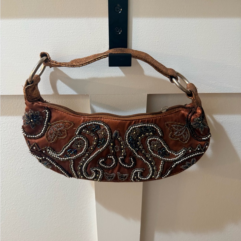 Embroidered Tan Shoulder Bag